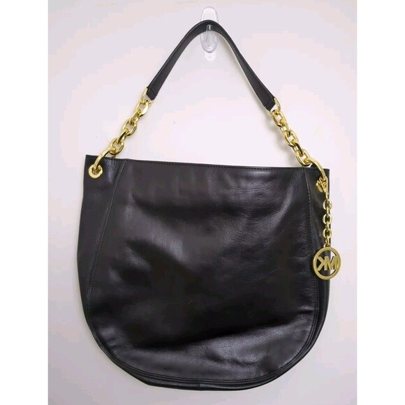 Michael Kors Stanthorpe Large Black Leather Shoulder Bag Gold Chain Strap NWT - Picture 1 of 16